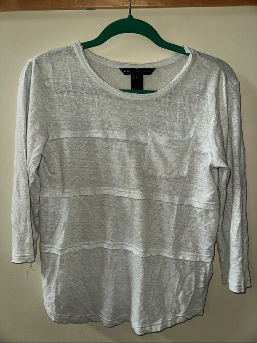 Marc by Marc Jacobs Lightweight White Striped Texture Long-Sleeve Tee